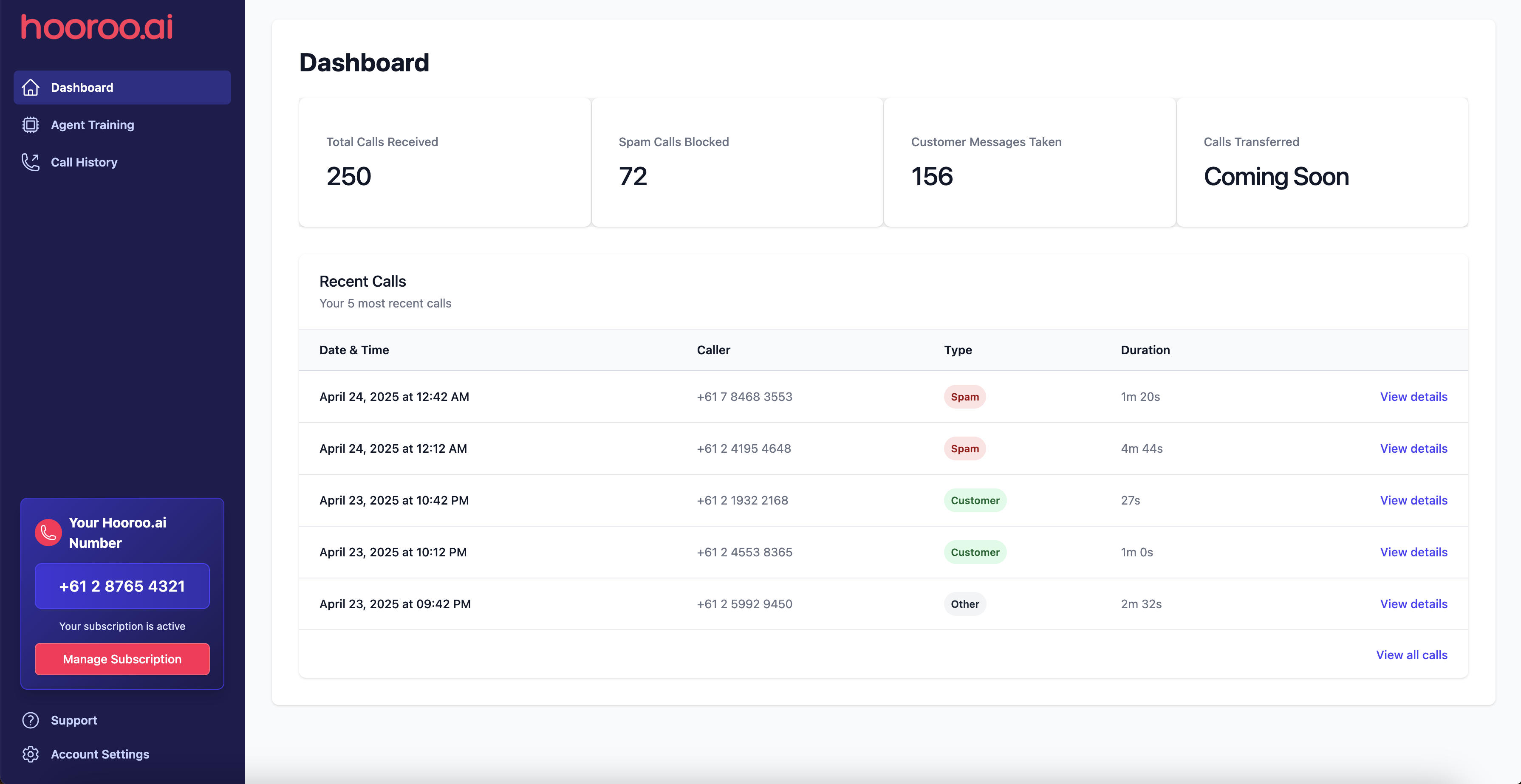 Dashboard screenshot